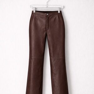INC International Concepts Brown Leather Straight Leg Pants Size 4 (Fits 6/8)